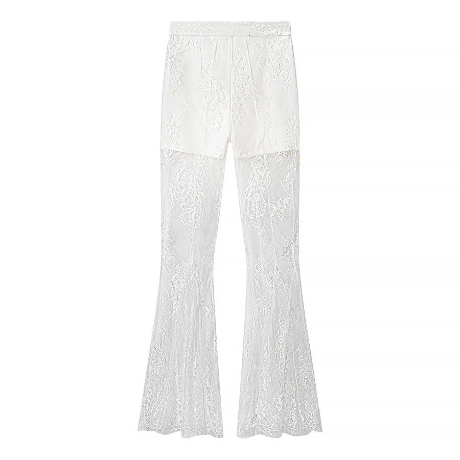 Dam Lace Jacka med Tailored Passform, Flared Lace Kant och V-Neck