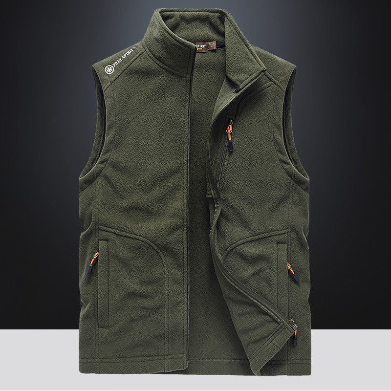 Herr Fleece Väst med Stående Krage, Zip Fickor och Vindskyddande Fram