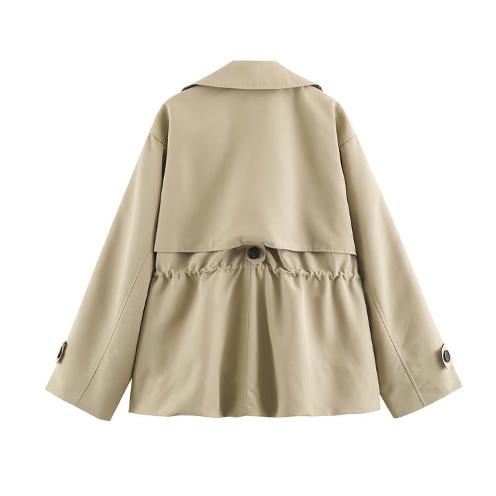 Dam Kort Oversize Trenchcoat med Drawstring Waist och Wide Lapels