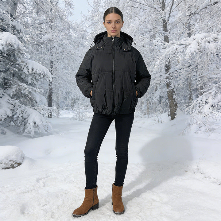 Dam vadderad kviltad jacka med Volume huva, Elastic fåll och justerbar midja