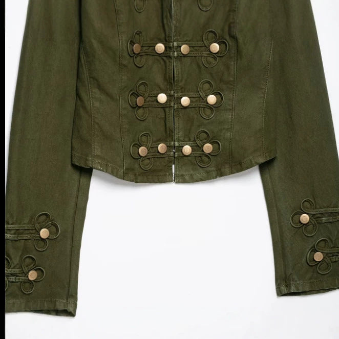 Dam Tailored Kort Military Jacka med Dekorativ Knapp Knäppning och Stå Krage