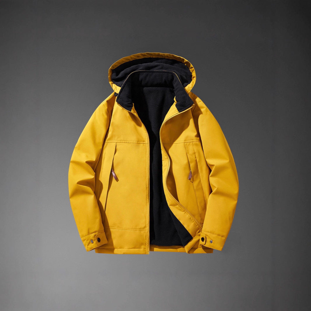 Men Vattenavvisande Multi-Pocket Jacka med Huva och Fleecefoder
