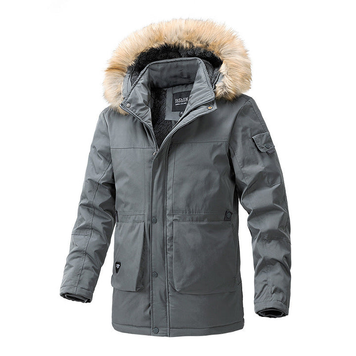 Herr Canvas Parkas med Sherpa Foder, Extended Skärning och Funktion Arm Ficka