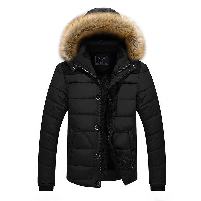 Herr Vinter Quiltad Jacka med Imitation Päls Huva och Termisk Isolering