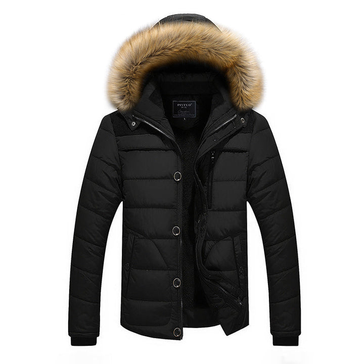 Herr Vinter Quiltad Jacka med Imitation Päls Huva och Termisk Isolering