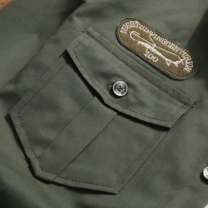 Herr Military-Inspired Utility Skjortjacka med Epaulettes och Lock Fickor