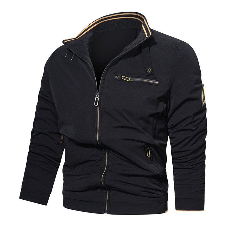 Herr Sporty-Urban College Jacka med Stående Krage, Zip Fram, och Utility Detaljer