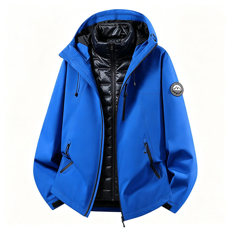 Unisex non-vattentät three-piece softshell jacka med detachable quiltad inner jacka och huva