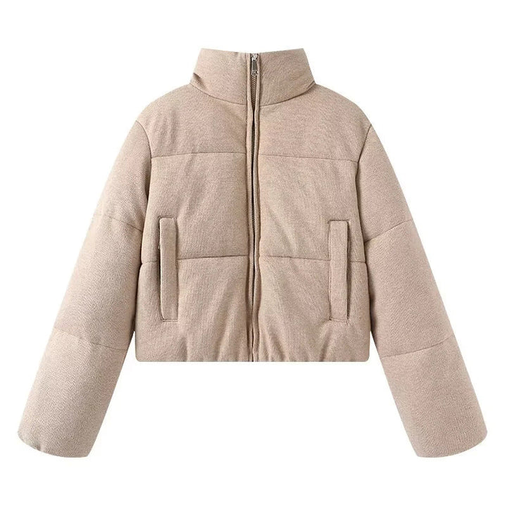 Dam cropped teddy quiltad jacka med hög krage och concealed dragkedja