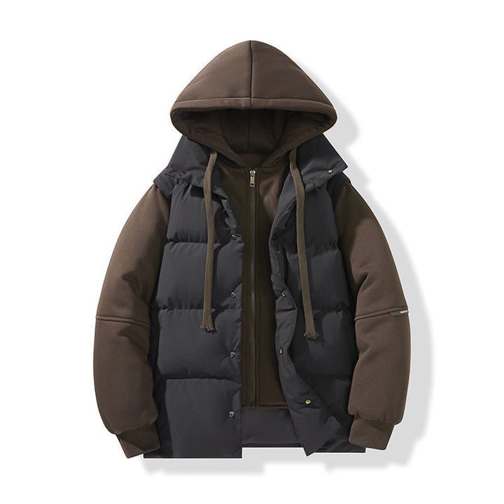Herr hybrid quiltad jacka med integrerad huva fleece inner lager