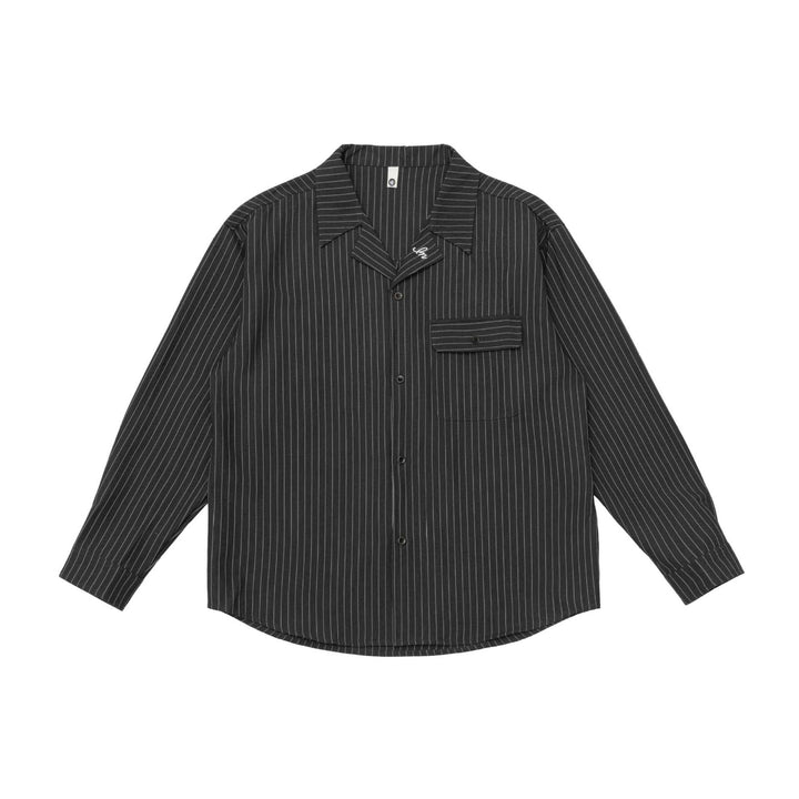 Unisex Randig Skjorta Jacka med Notch Krage och Lock Ficka