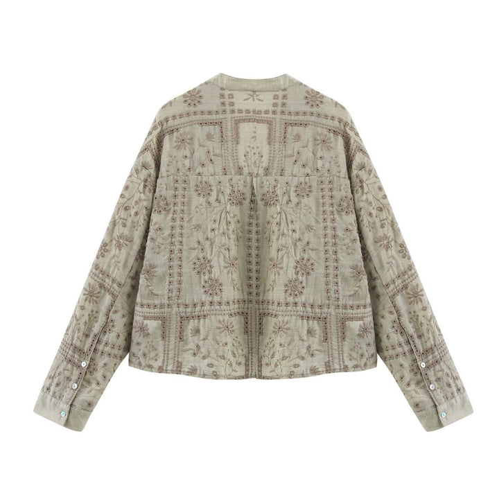 Dam Embroidered Lätt Boxig Övergångsjacka med V-Neck