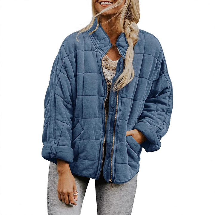 Dam vadderad oversize Quilt jacka med dragkedja och fickor