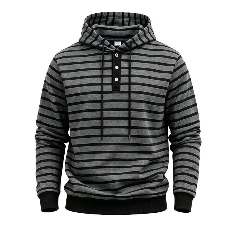 Herr Randig Luvtröja med Henley Slå, Dragsko och Ribbstickade Muddar