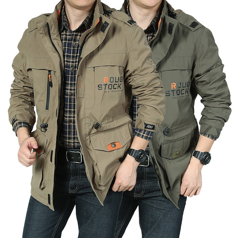 Herr Lätt Utility Fält Parka med Huva, Multi-Pockets och Justerbar Dragsko Midja