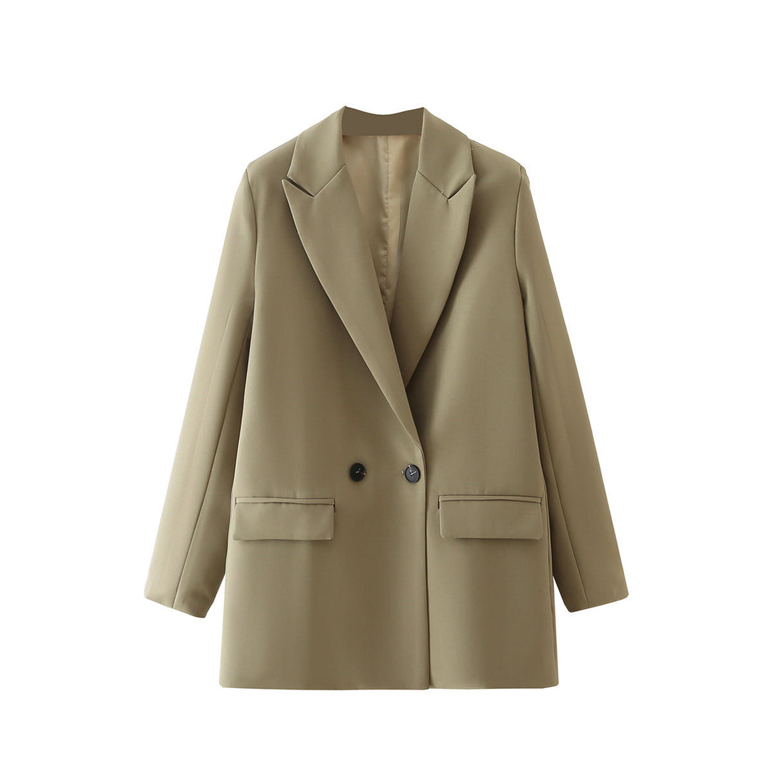 Dam figursydd lång blazer i oversized look med lapel krage och påsydda fickor