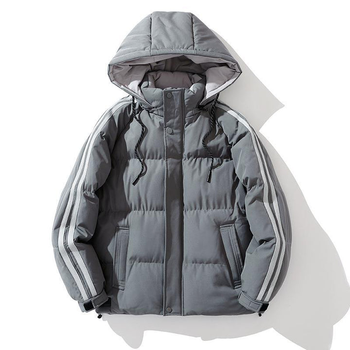 Unisex vadderad med huva jacka med dragsko och kontrast Stripes