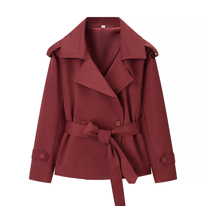 Dam Kort Skärning Skräddarsydd Trenchcoat med Knytbälte och Epaulettes