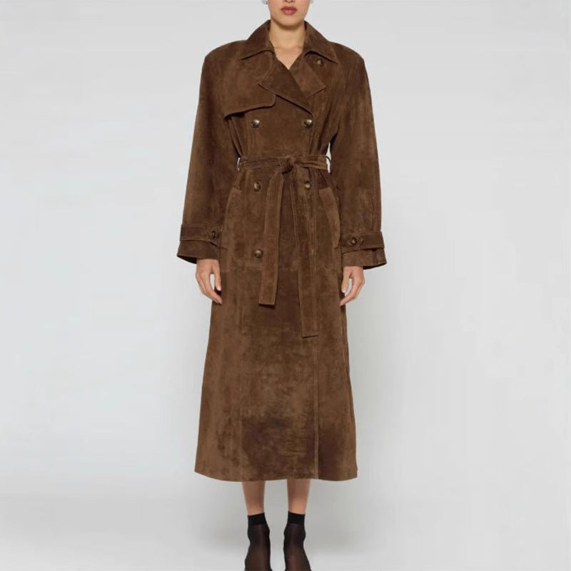 Dam lång mocka jacka in a minimalistisk trench look med mjuk Lapels