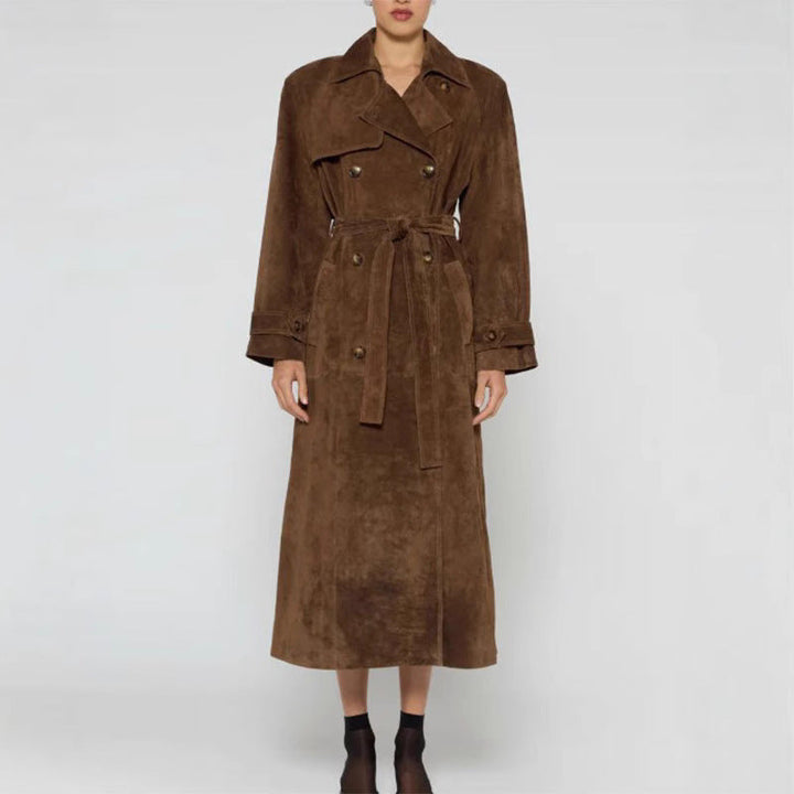 Dam lång mocka jacka in a minimalistisk trench look med mjuk Lapels