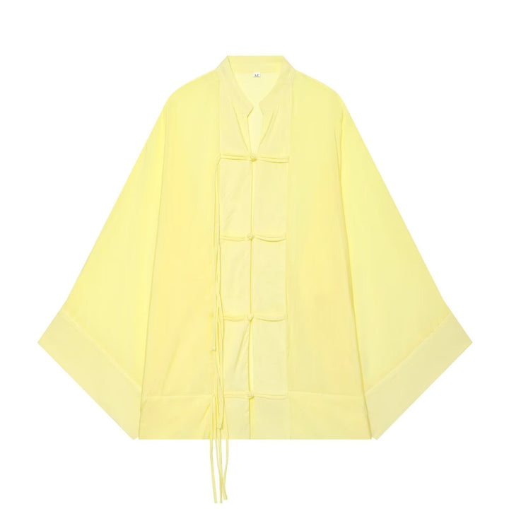 Dam Oversize Kimono Jacka med Dekorativ Knot Closures och Flowing Satin Look