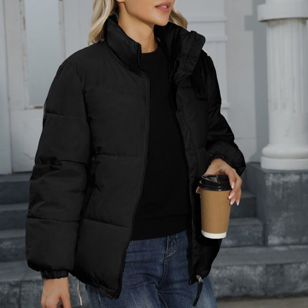 Dam vadderad Oversize quiltad jacka med ståkrage och Drawstring fåll