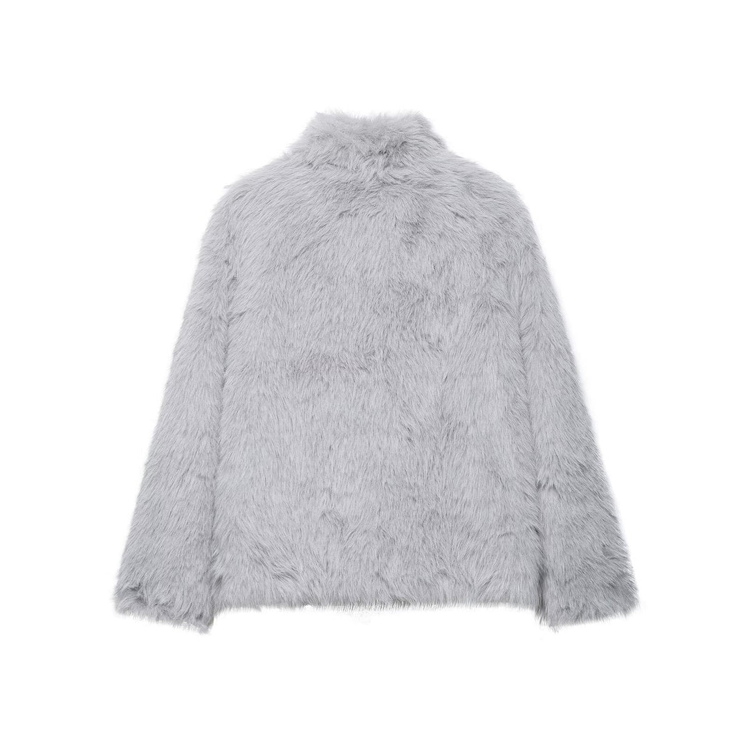 Dam Kort Faux-Fur Jacka med Shawl Krage och Boxig Skärning