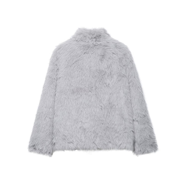 Dam Kort Faux-Fur Jacka med Shawl Krage och Boxig Skärning