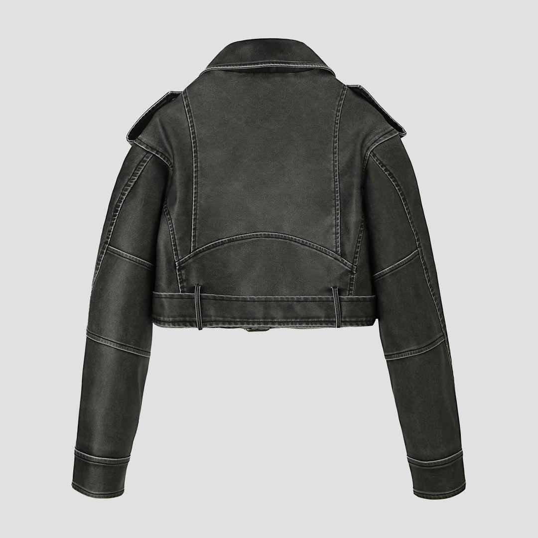 Dam Modern Kort Jacka i Biker Stil