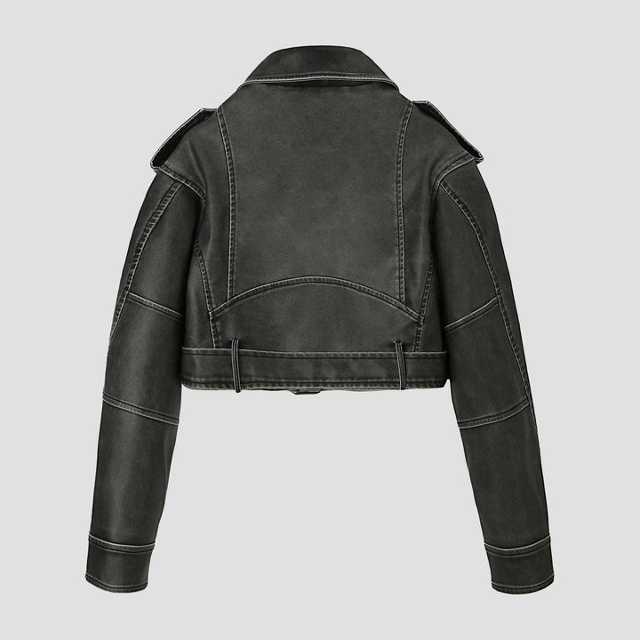 Dam Modern Kort Jacka i Biker Stil