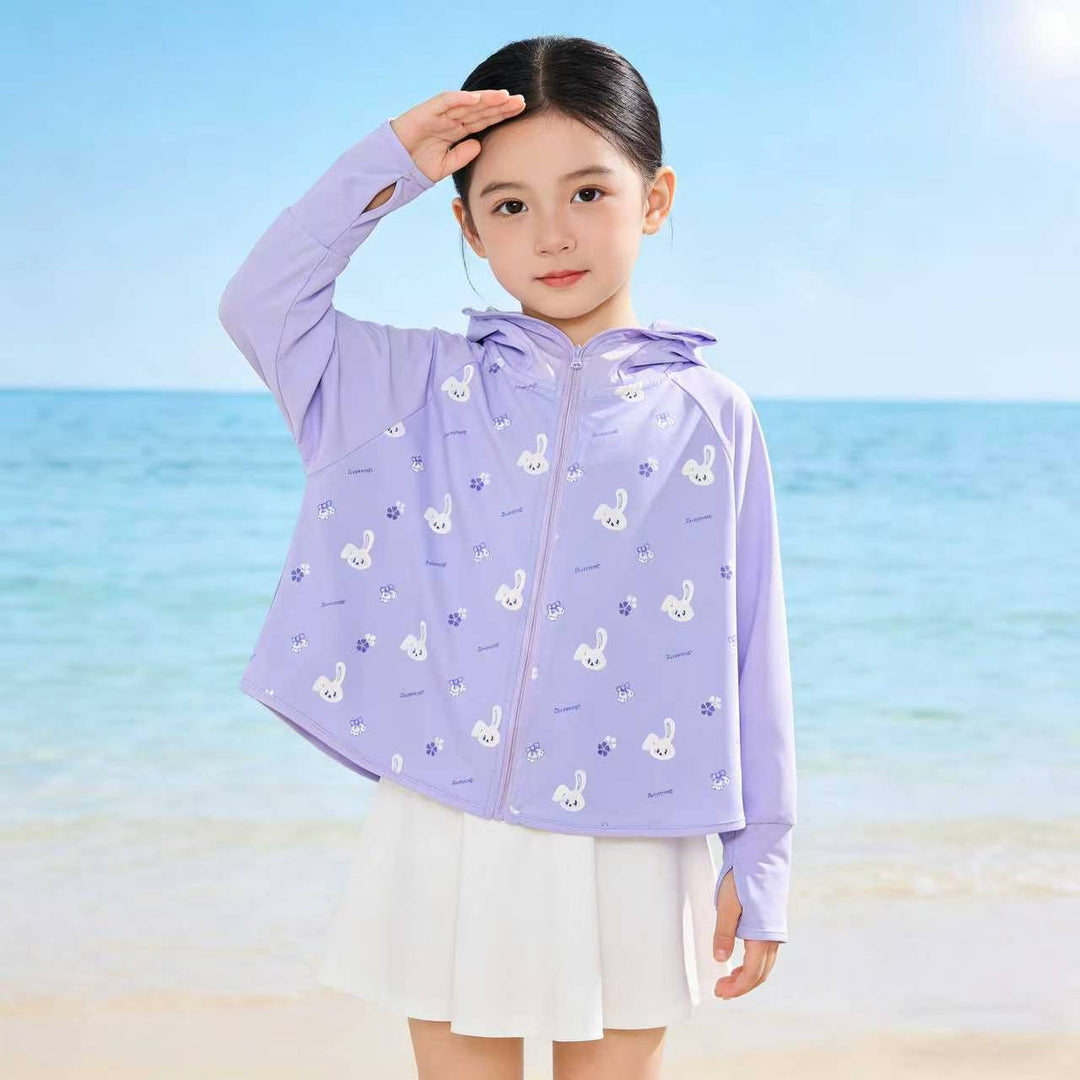 Unisex UV-skydd hooded cape för children med asymmetric en-line skärning och rabbit tryck