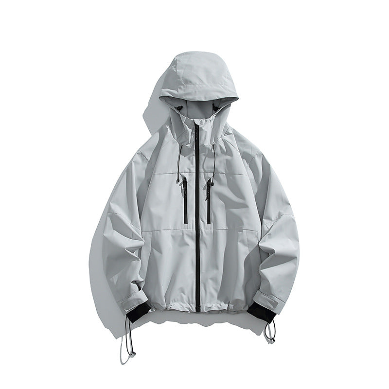 Herr Teknisk Regn Softshell Jacka med Huva, Dragkedja och Justerbar Fåll