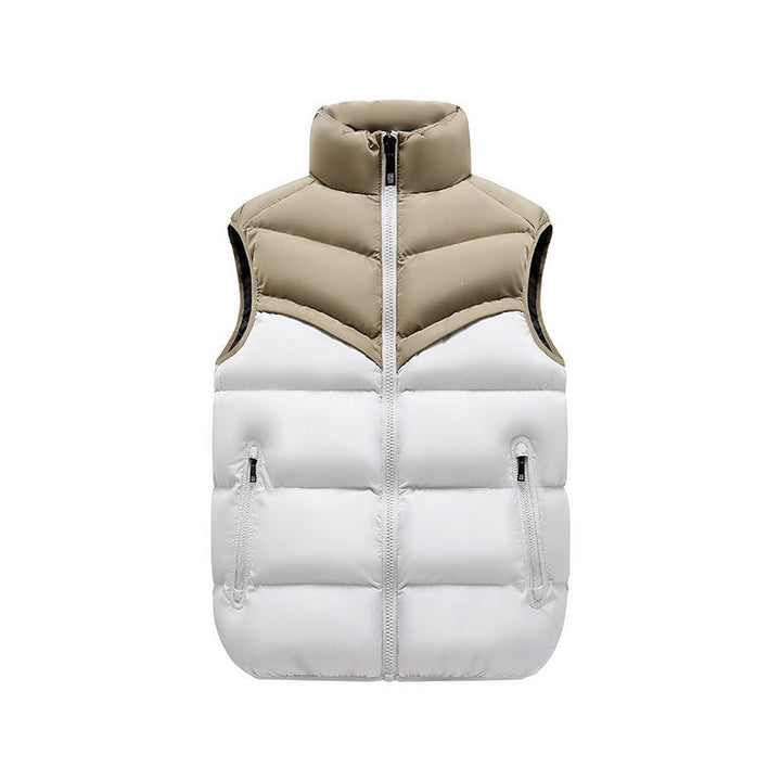 Herr Termisk Quiltad Väst med Hög Ståkrage, Färg Block Design &amp; Dragkedja Fickor