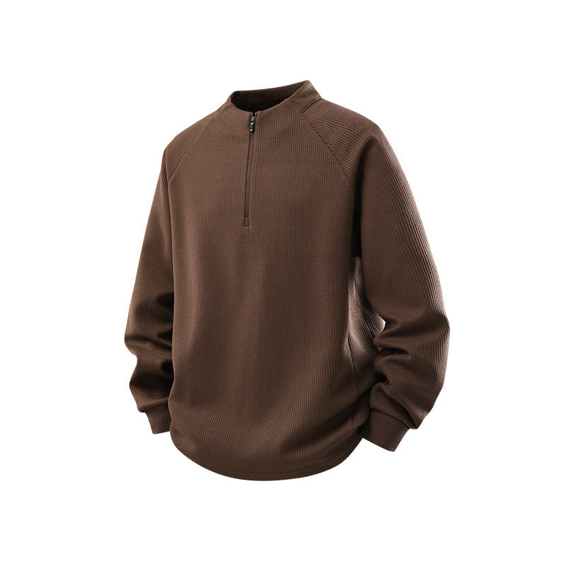 Herr Waffle Structure Halv Dragkedja Pullover med Ståkrage och Avslappnad Passform Drune