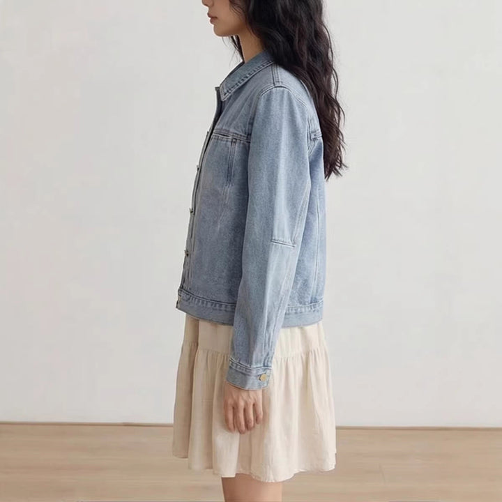 Dam Denimjacke med Knäppning
