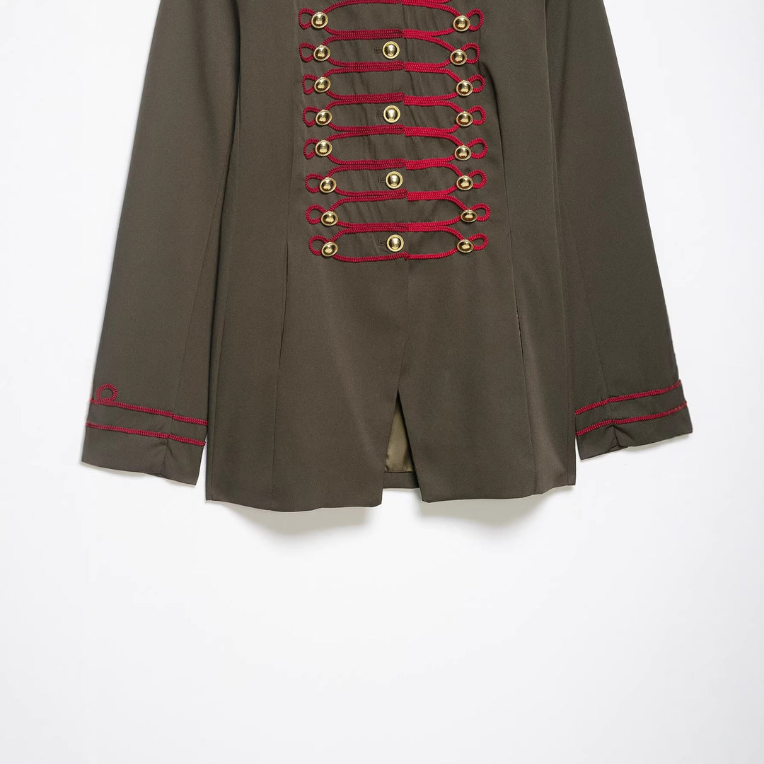 Dam Military-Inspired Box Jacka med Dekorativ Frog Closures och Stå Krage