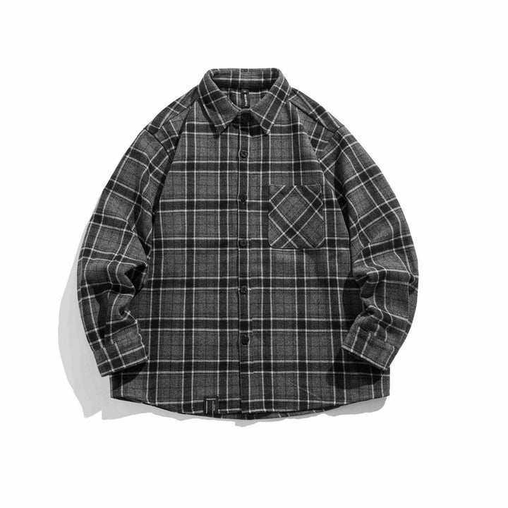 Herr Rutig overshirt i Shacket Stil tillverkad av mjuk Flanell med patch bröstficka