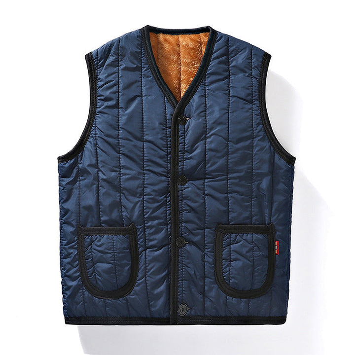 Herr Vadderad Quiltad Gilet med Teddyfoder, V-Neck och Knapplist