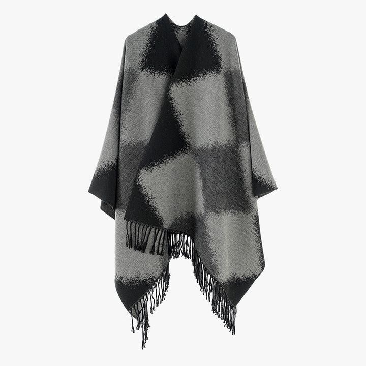 Dam Cashmere look Cape i kimono skärning med Fine Fringed fåll
