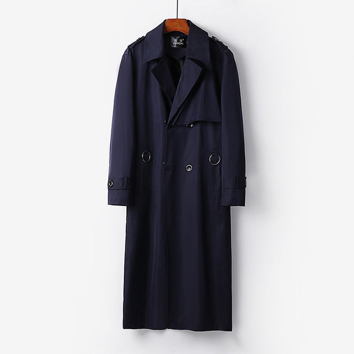 Herr Elegant Ankle-Length Trench Kappa med Dold Knappslå och Midja Bälte