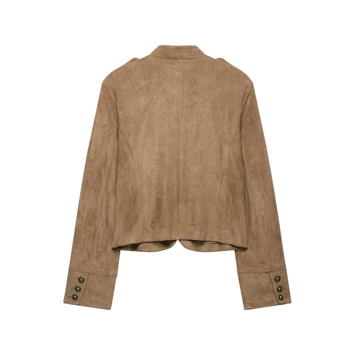 Dam Cavalry Bolero i Suede Look med Dekorativ Knapp Row