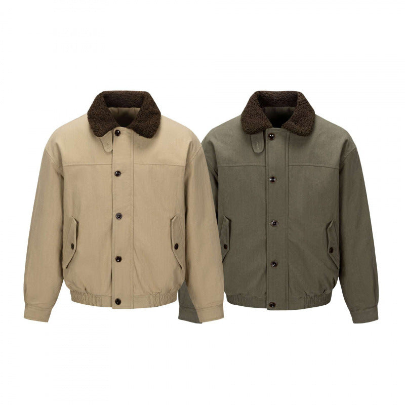 Herr short-cut blouson jacka i field stil med teddy krage och fickor med lock