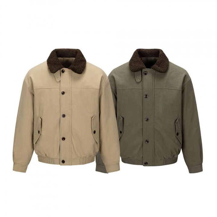 Herr short-cut blouson jacka i field stil med teddy krage och fickor med lock