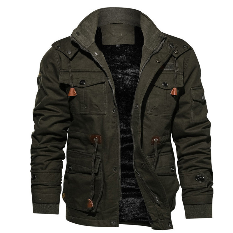 Herr Stabil Canvas Utility Parka med Teddy Fleecefoder, Dragsko Midja, och Flera Fickor