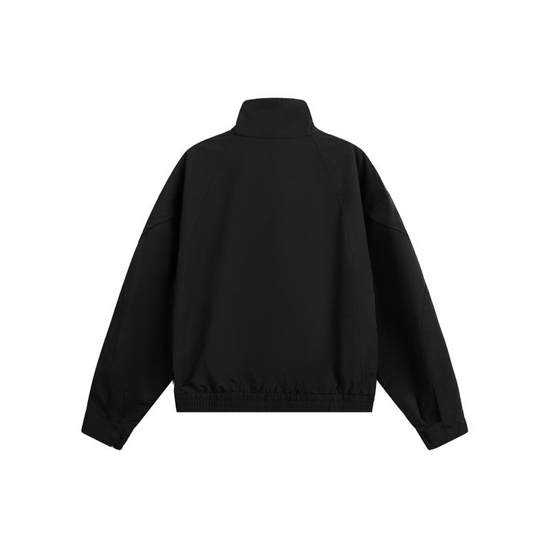 Unisex Kort Jacka i Minimalistisk Tech Fabric med Funnel Krage och Dold Knäppslå