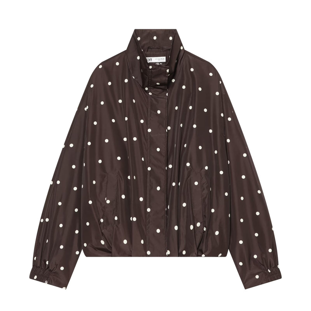 Dam Kort Skärning Prickig Prick Lätt Blouson med Stå Krage