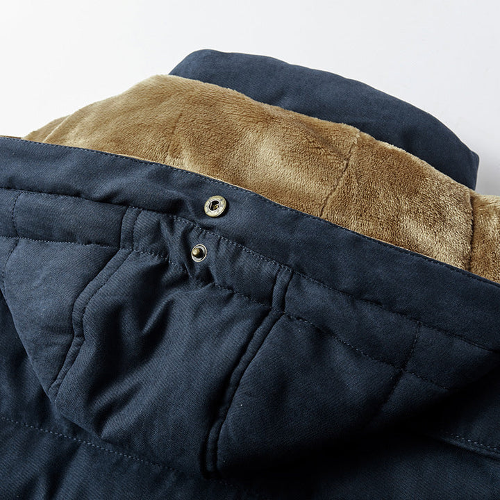 Herr Vadderad Parka i Canvas Look med Teddy Fleecefoder och Huva