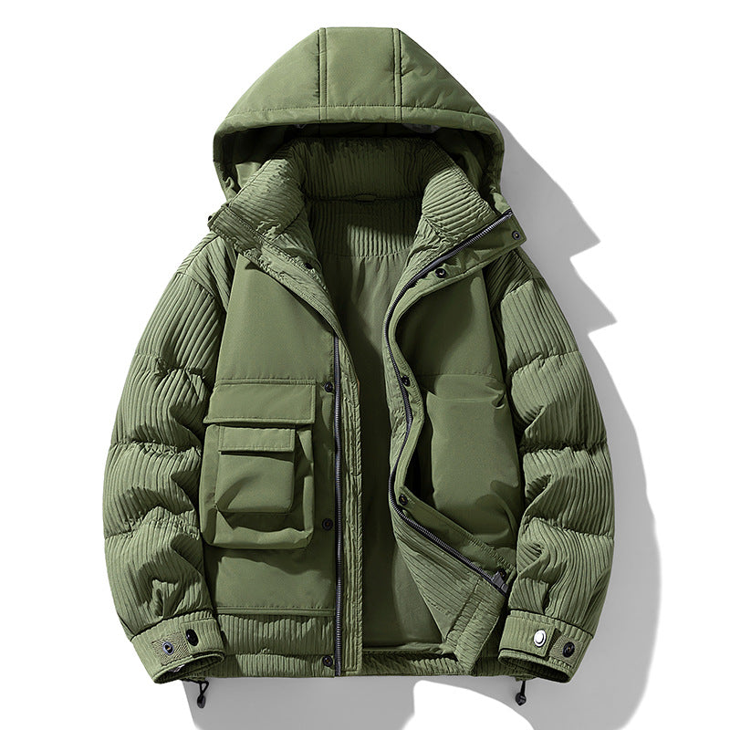 Herr Vadderad Winterjacke med Huva, Quiltad Ärmel och Cargo-Taschen