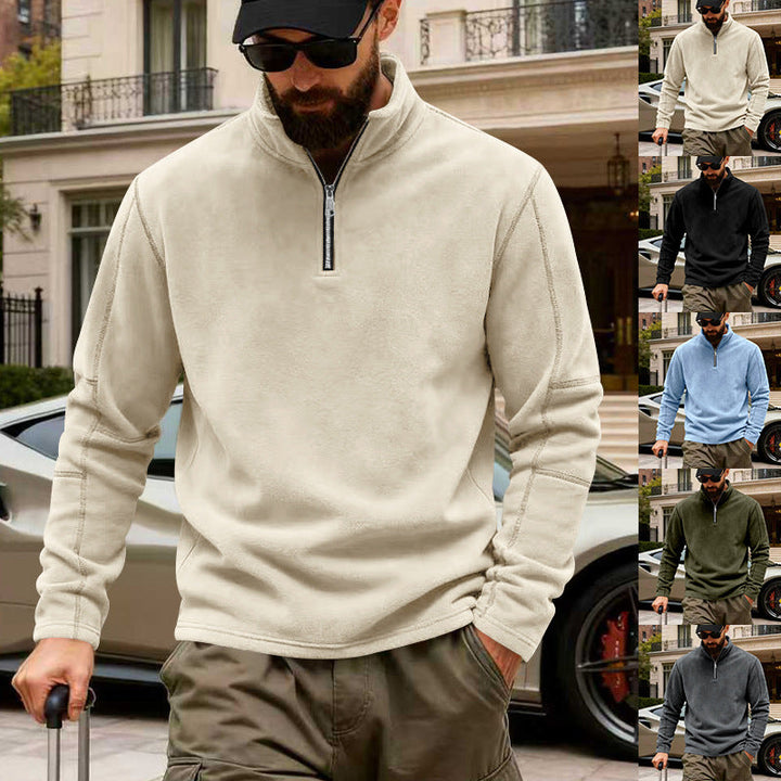 Herr Lätt Fleece Pullover med Halv Dragkedja och Ståkrage