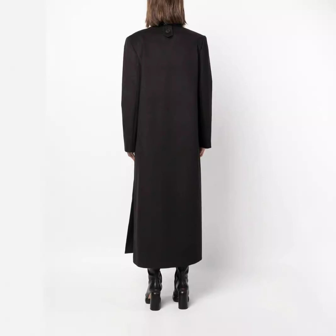 Dam Maxi lång Double-Breasted ullblandning kappa med Structured Shoulders och Flap fickor